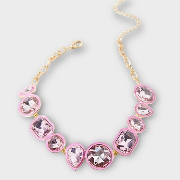 Urban Outfitters PIPER STATEMENT GEM CHOKER NECKLACE IN PINK - Picture 2 of 4